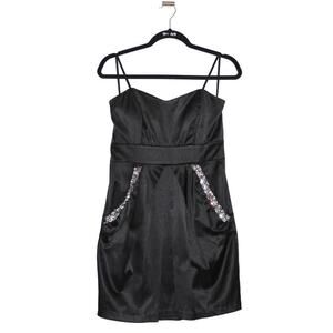 Black Jeweled Mini Dress with Pockets Junior's 7